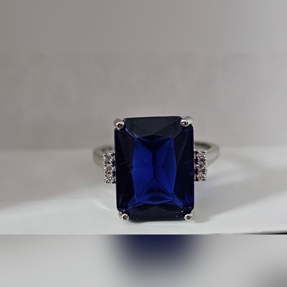 Fashion Big Blue Stone Ring Charm Jewelry Women CZ Wedding s Promise Engagement